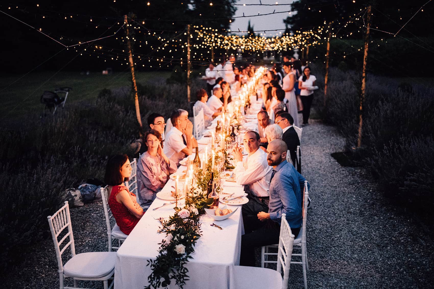 fairy lights over wedding table