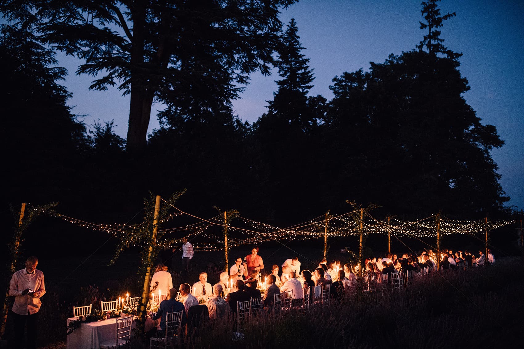 fairy lights over wedding table