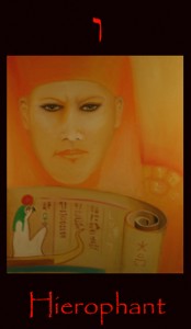 06 Hierophant Hierophant major arcana tarot divination card. Image depicts the unfolding of the scroll of life by an Ancient Egyptian Keeper of the Mysteries