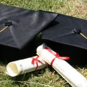 graduation caps and diplomas