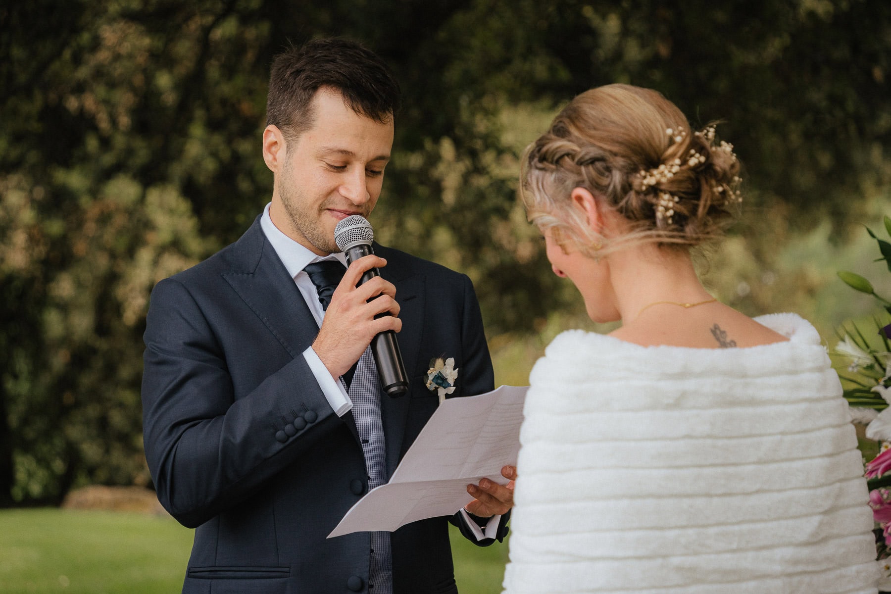 Groom saying his vows during a finca wedding ceremony in Girona