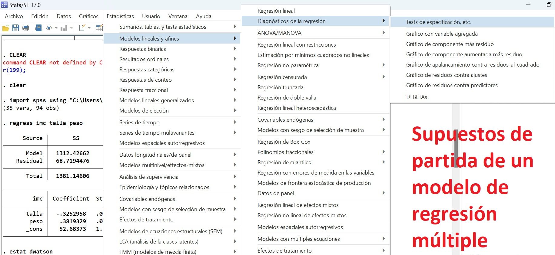 Supuestos de partida de un GLM en STATA