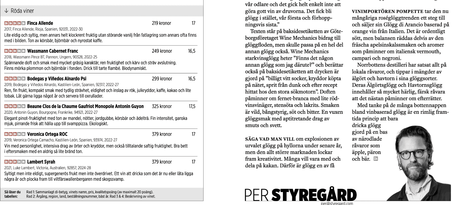 Wassmann Cabernet Franc i Styregårds kolumn DiWeekend!