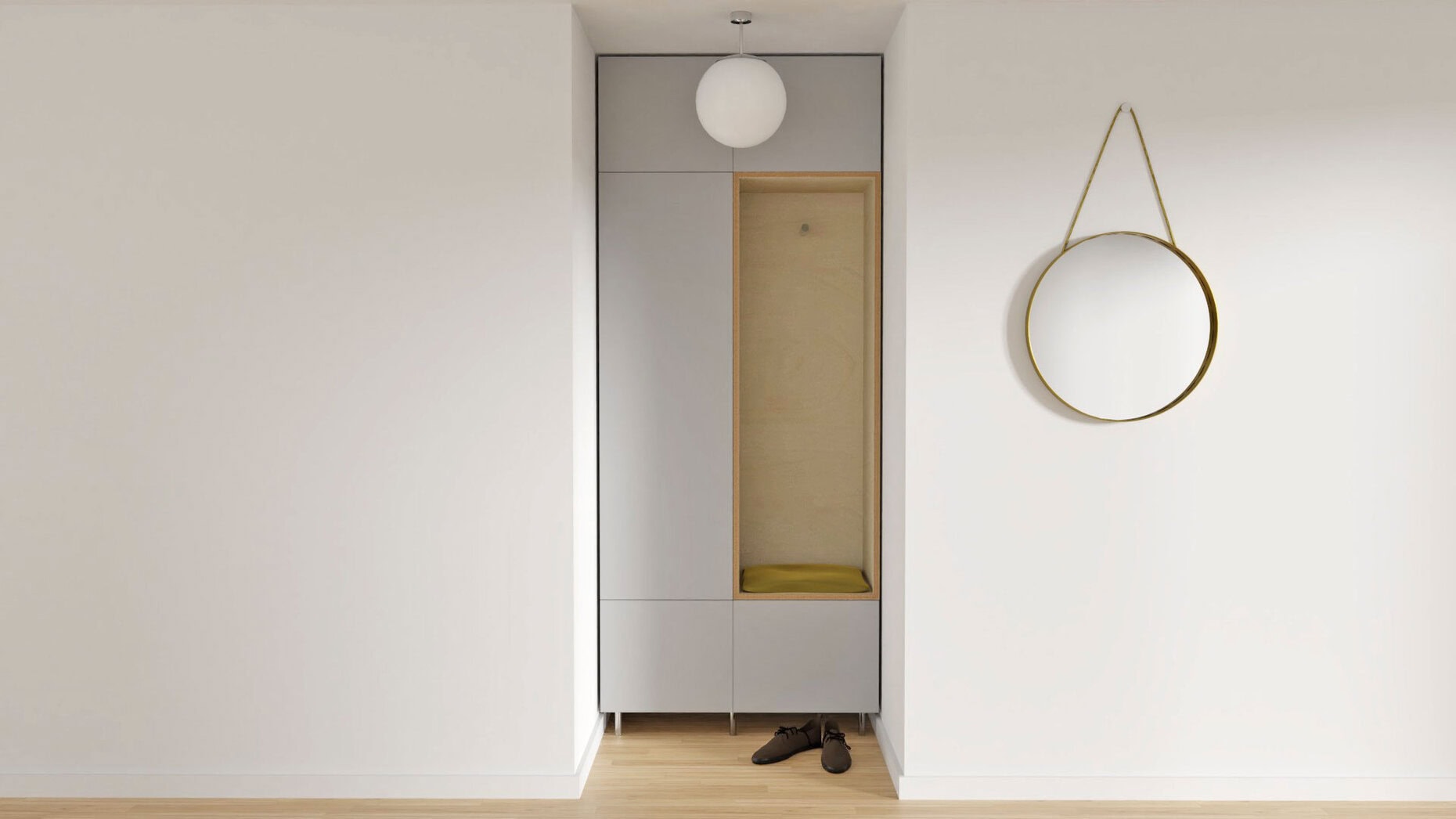 Garderobe mit Metall-Spiegel rund