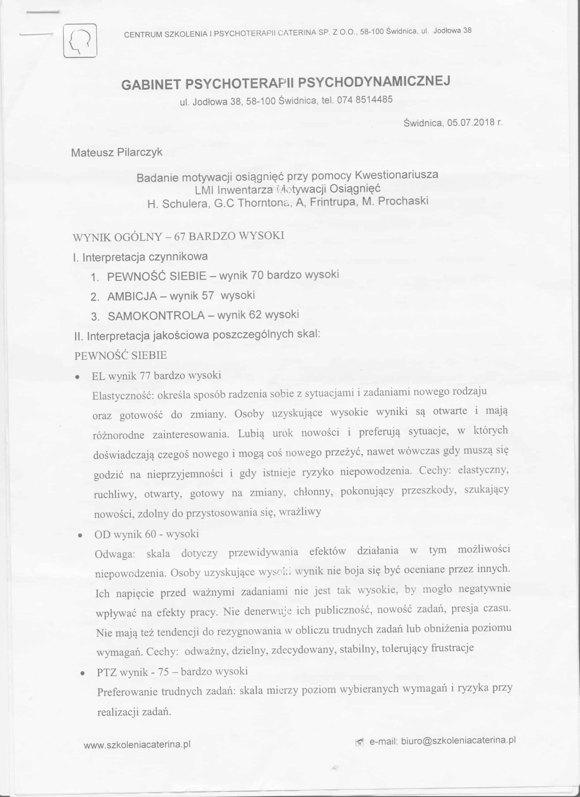 Mój rezultat podczas pracy nad sobą