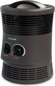 A black plastic exterior coats this 360-degree tent heater with two dials at the front for "high" and "low" power and thermostat control.
