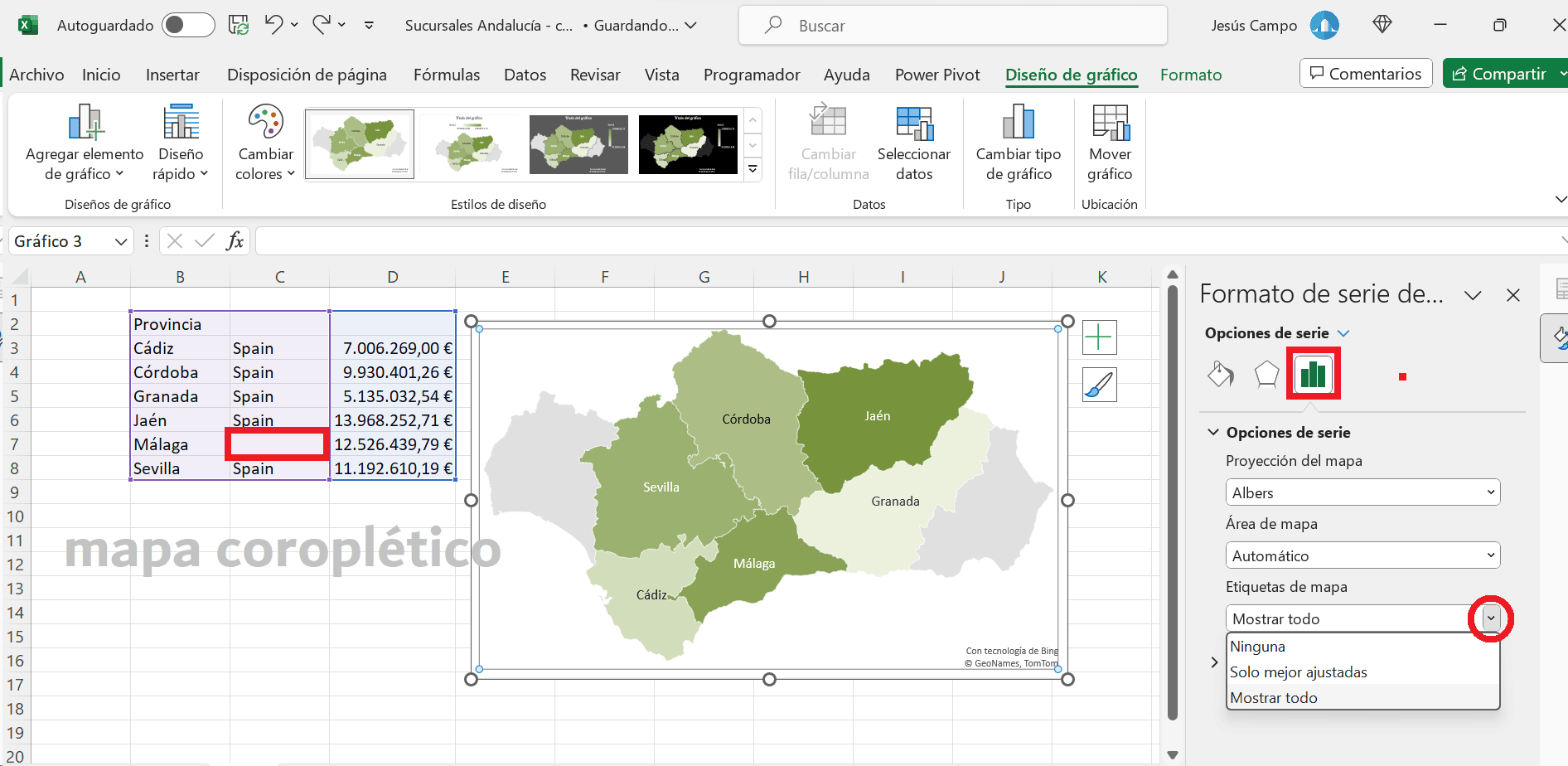 Problemas con el mapa coroplético con el Excel 365