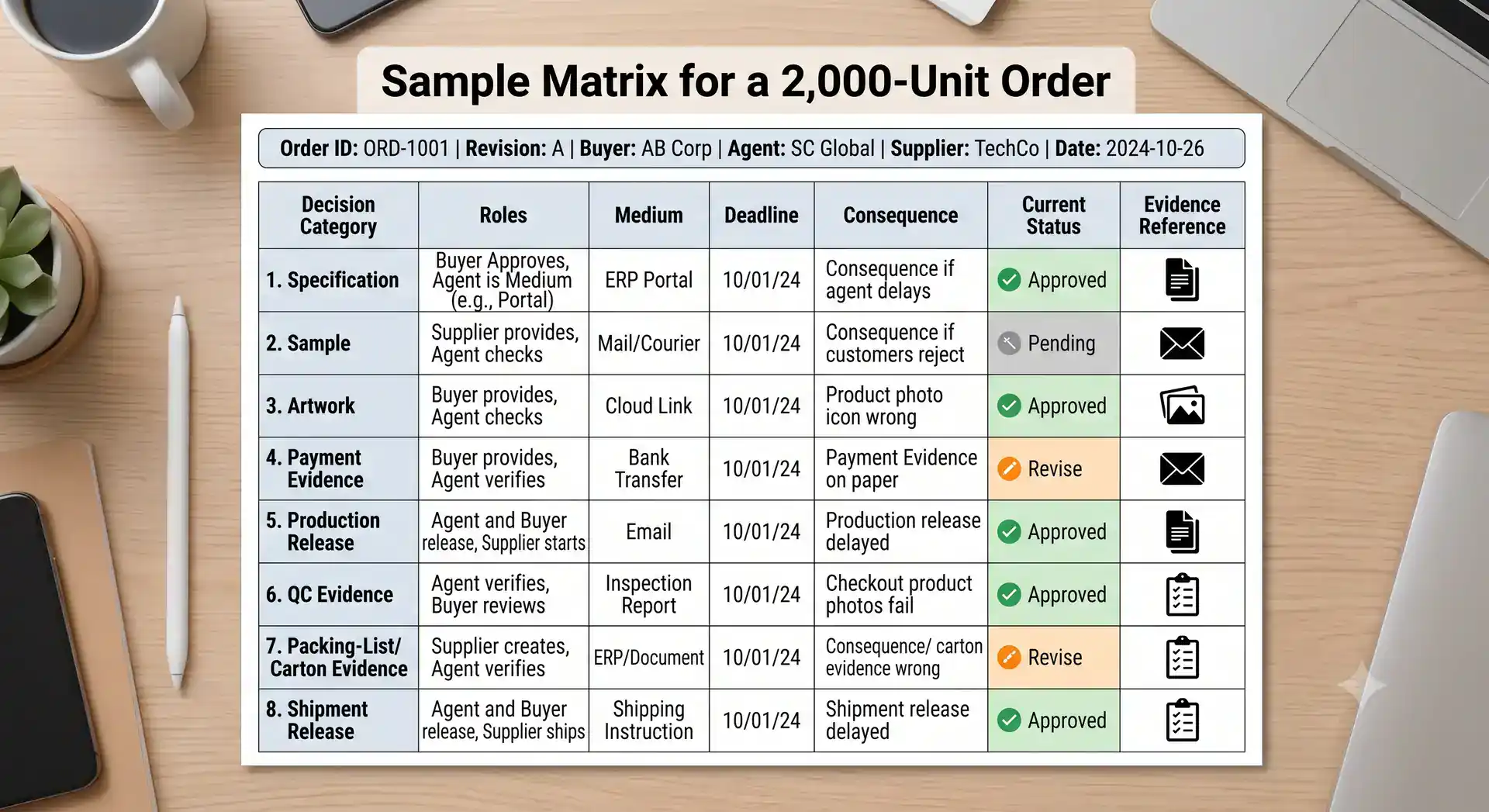 Approval responsibility matrix on a single page for China sourcing order Approval responsibility matrix on a single page for China sourcing order