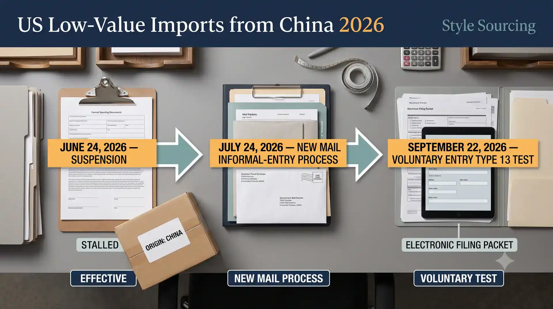 Timeline of the June July and September 2026 US low-value import changes for China shipments