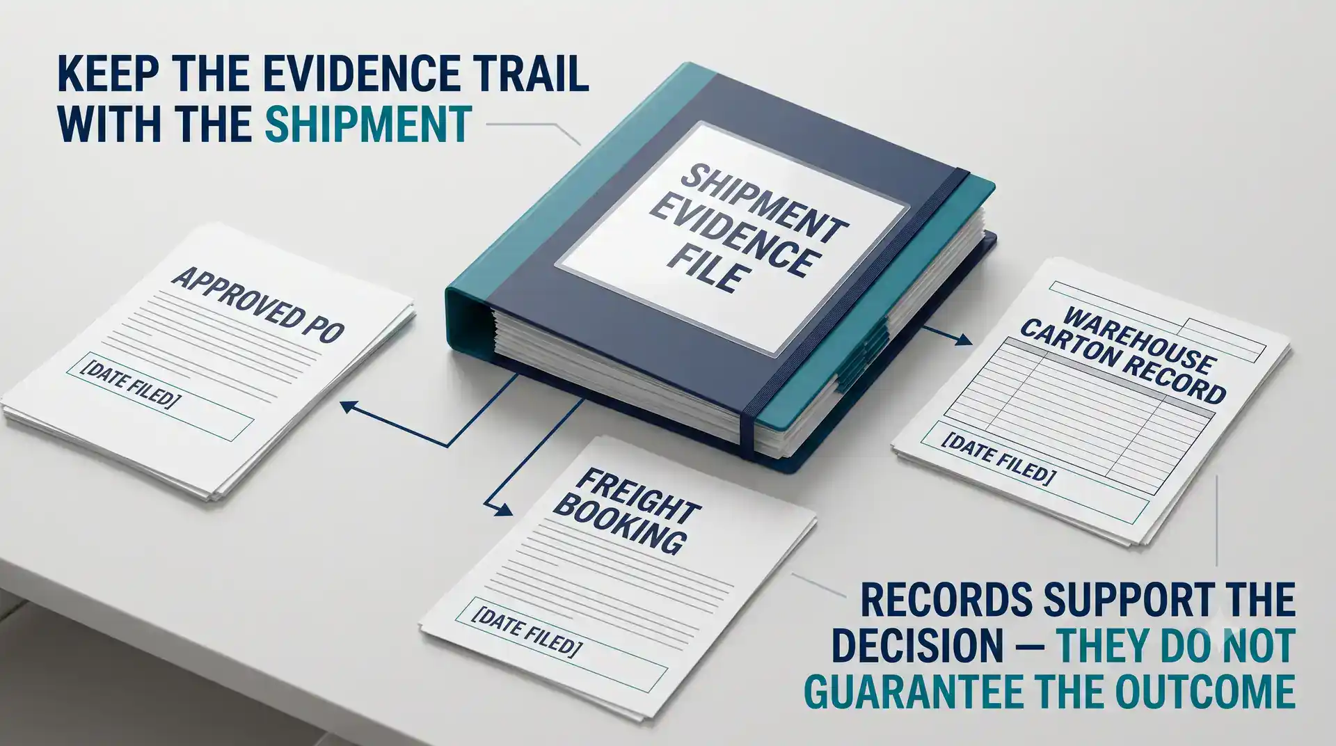 Buyer-side shipment document evidence file linked to the warehouse carton record and freight booking