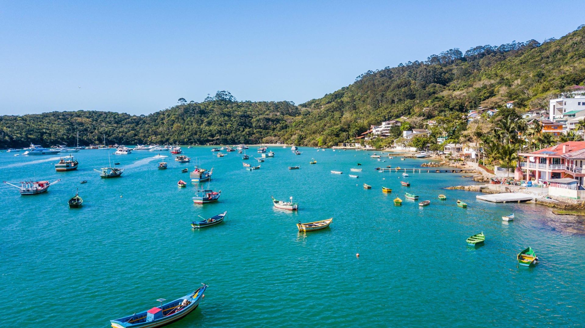 Caixa D’aço beach – Porto Belo – SC. Aerial view of boats in