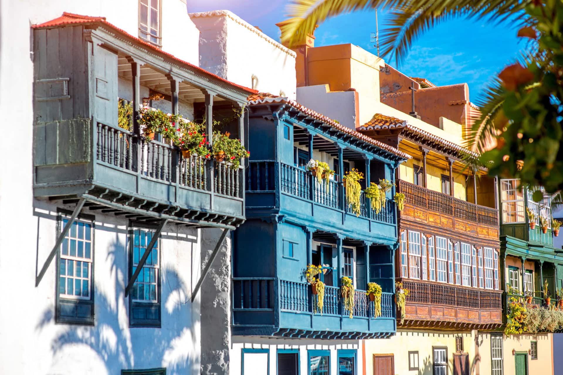 Colorful balconies in Santa Cruz city on La Palma island