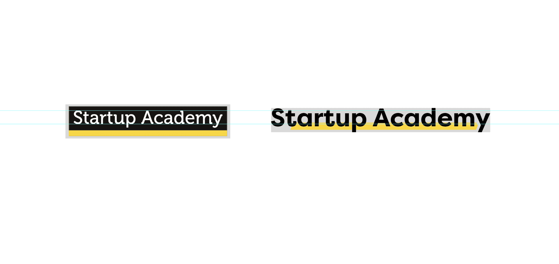 logo projekt graficzny Stare logo Startup Academy: biały napis na czarnym tle z żółtą podkreśleniem pod słowem „Academy”.