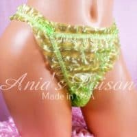 PLASTIC Green Clear Ruffle Bikini LOW Rise tiny panties M