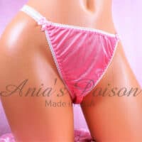 Ania's 80s style DUCHESS cut Pink Nylon string bikini ruffled elastic sides soft LADIES cut panties sz 6/M