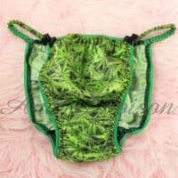 Ania's Sissy green Satin string Bikini Weed 420 Marijuana print shiny wetlook men's panties sz M