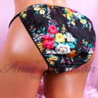 Ania's Sissy Black Satin Floral Spring print string bikini shiny wetlook men's panties sz M