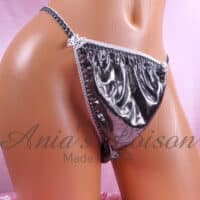 Ania's Sissy Silver Navy shiny Metallic Foil wetlook string bikini men's panties sz M
