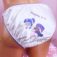 Ania's Sissy white Satin string Bikini Naughty Teacher Pony shiny wetlook men's character print panties sz M