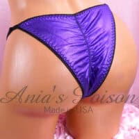 Ania's sissy Ladies metallic foil Brazilian cut Adjustable sides cheeky scrunch butt Purple women's panties M/L