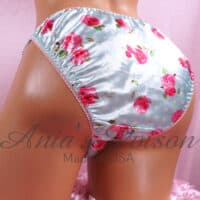 Ania's Sissy Floral Blue Polka Dot Satin string bikini shiny wetlook men's panties sz S