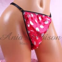 Ania's Sissy Soft Satin Thong Hot Pink Polka Dot adjustable sides shiny men's panties One Size
