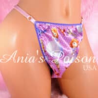 Ania's Sissy Soft Satin Thong purple polka dot Princess print adjustable sides shiny men's panties One Size