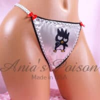 Ania's Sissy white Satin women's string Bikini Duchess Cut Grump Penguin print shiny wetlook women's character print panties sz 5