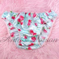 Ania's Sissy Satin Full Cut panties Blue Polka Dot Floral Stiff Satin Men's Bikini sz XXL