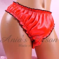 Ania's Sissy Satin Ruffled Full Cut panties Neon Red Men's Bikini sz XXL