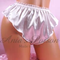 Ania's Sissy Satin flutter side panties White shiny wetlook WOMEN'S cut Tap panties sz OS