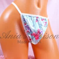 Ania's Sissy Satin G-string Blue Floral Skirted Lined Men's Pouch Thong sz M