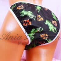 Ania's Sissy Brazilian Cut Satin Panties Black Cheeky Men's Bite Me alligator print panties sz XL