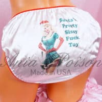Ania's Sissy Satin string bikini Christmas Pinup Girl naughty text shiny wetlook men's panties sz XXL