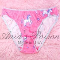 Ania's sissy 80s style Stretch Spandex Pink Unicorn print HIGH LEG CUT full bikini sz L