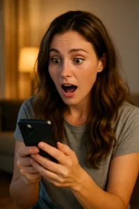 How to Make an Ex Girlfriend Want You Back (Even If She’s Moved On) 6 A woman sitting on a couch, holding her phone with a worried expression, waiting for a message.