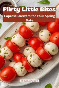 image of caprese skewers with balsamic glaze,
