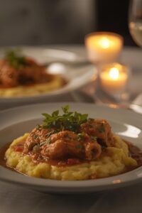 image of chicken marsala with creamy polenta,