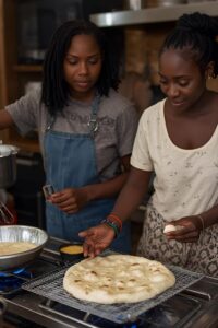 image of garlic naan bread being made,