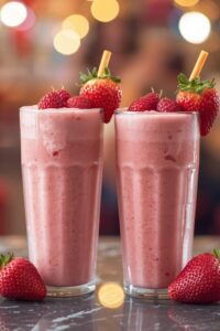 30 Cute Date Night Food Ideas for Couples 7 image of strawberry smoothies for two,