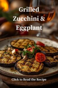 closeup image of grilled eggplant and zucchini,