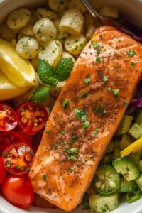 17 Easy Date Night Ideas That Bring You Closer 9 closeup image of lemon and salmon bowls,