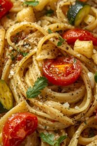 17 Easy Date Night Ideas That Bring You Closer 13 closeup image of roasted vegetable pasta,