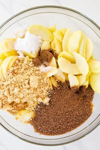 Peanut Butter Apple Pie Filling Ingredients in glass bowl