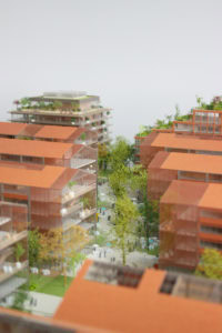 détail de l'allée principale de la maquette des grandes serres de Pantin