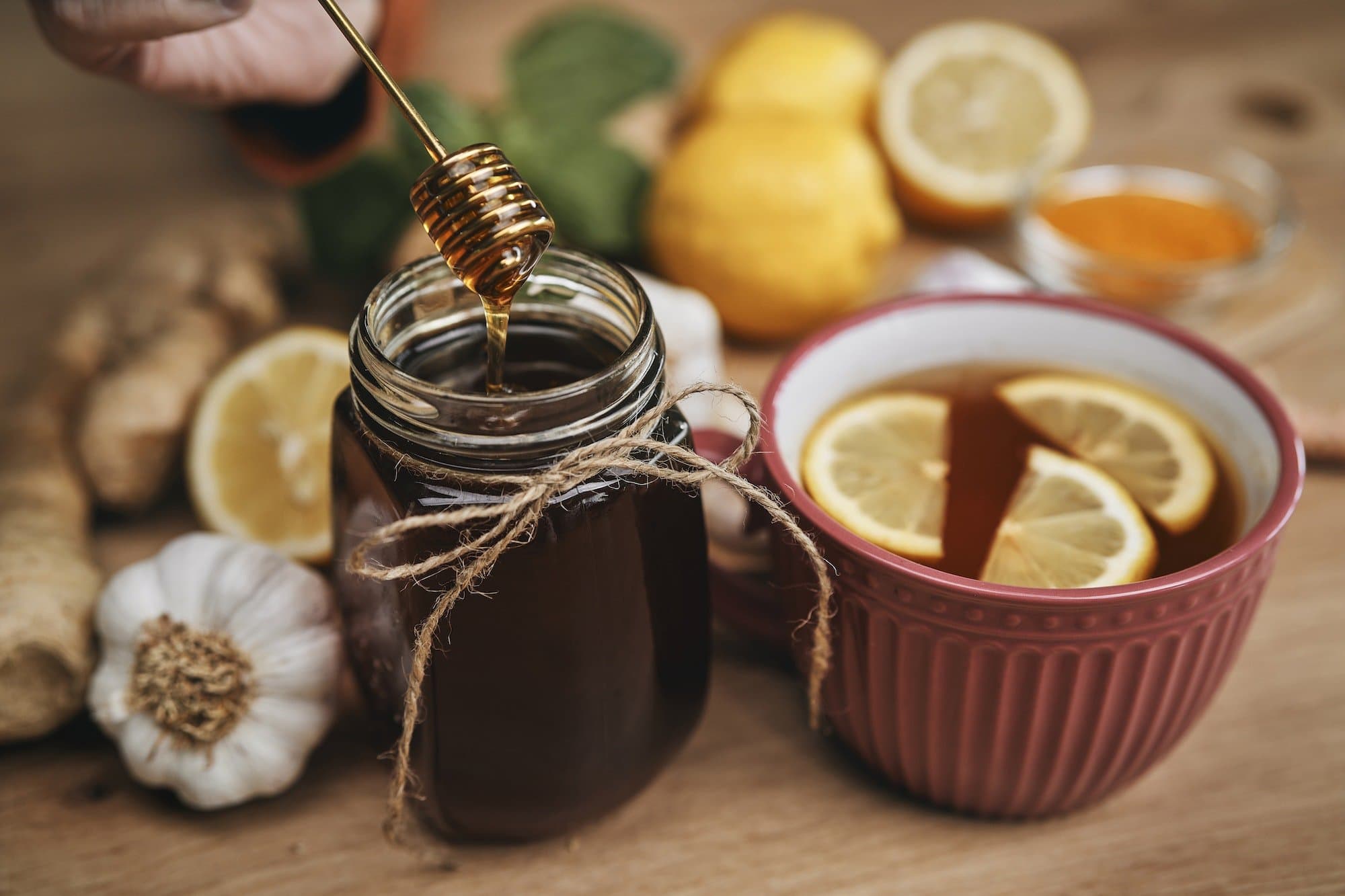 Jar of honey and other natural immune ingredients Jar of honey and other natural immune ingredients