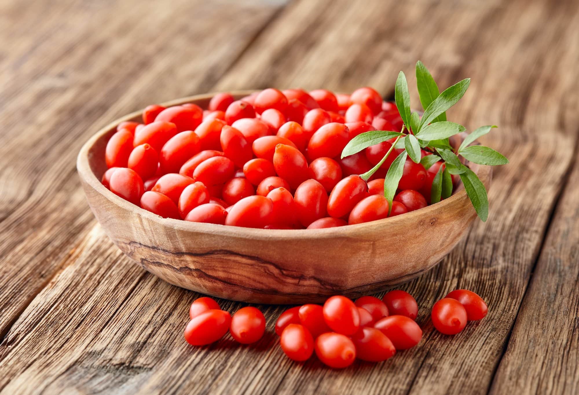 Goji berries on wooden background