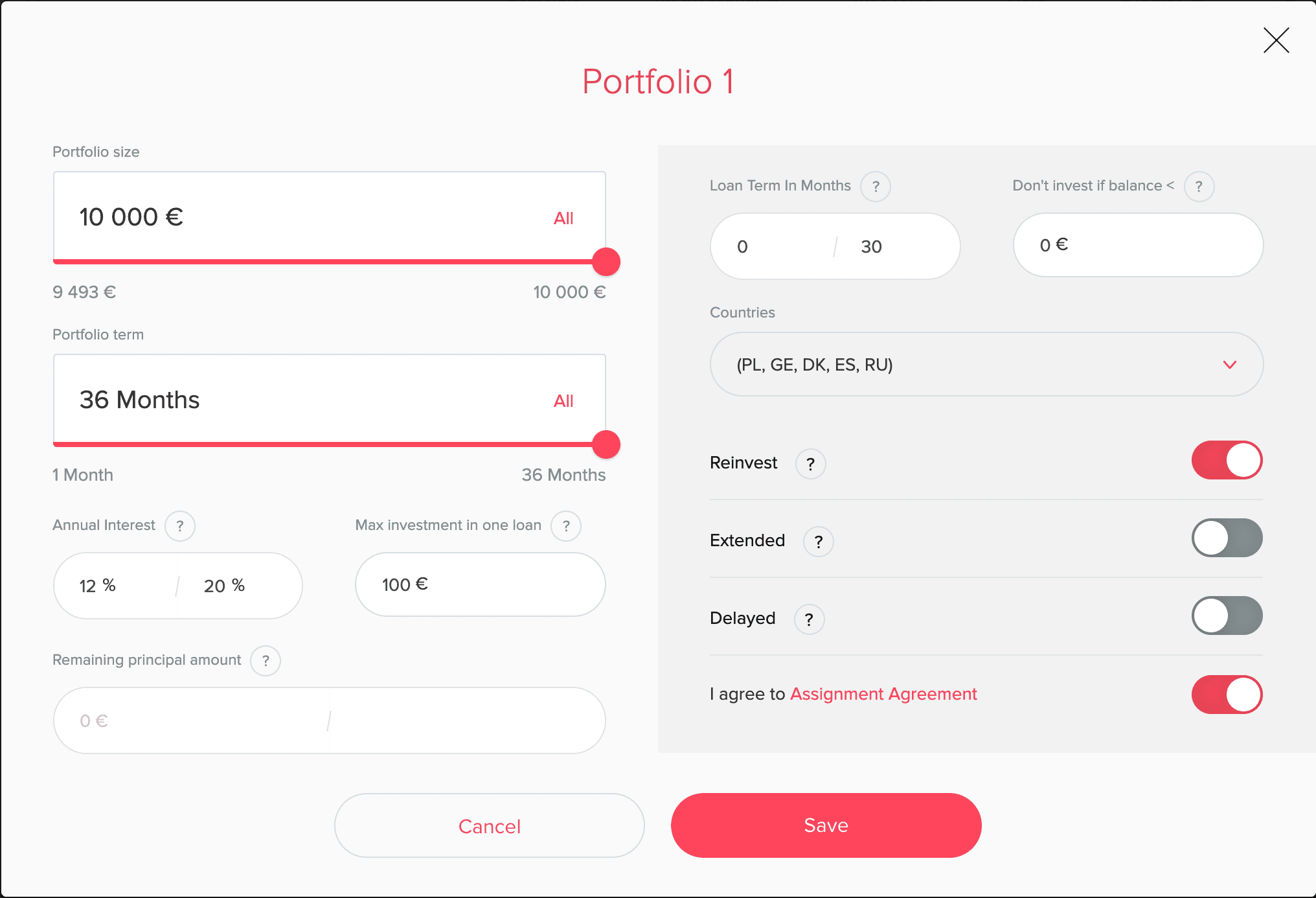 Swaper auto-invest settings