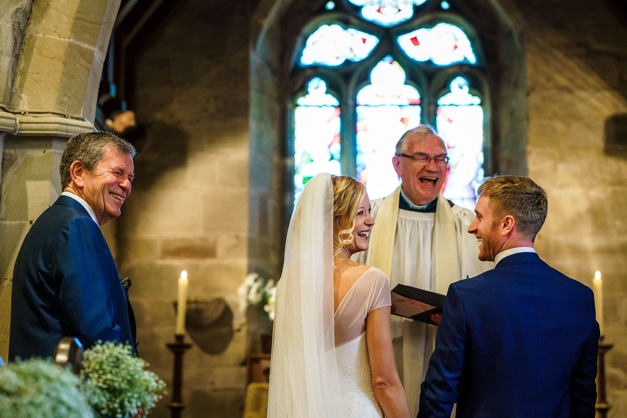 laughter at the front of the church ceremony