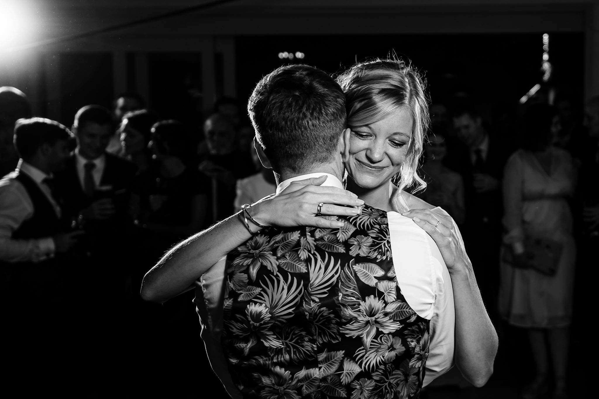 intimate black and white of the first dance